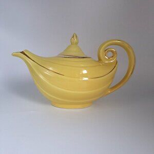 Hall Aladdin Genie Lamp Teapot Yellow Gold Trim Swirl Design Collectible Vintage